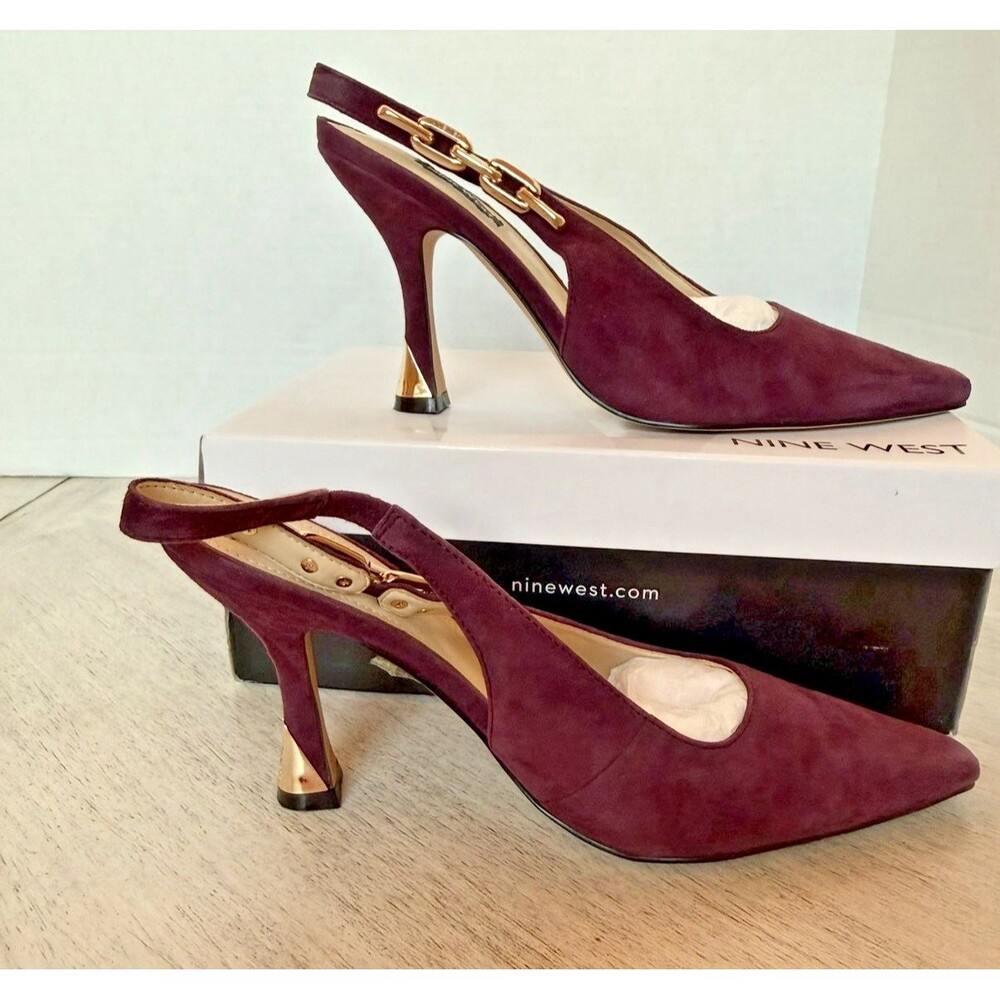 Nine West Veroni Slingback Pumps Dark Red Suede Pointed Toe Women's 9.5M - Picture 2 of 11